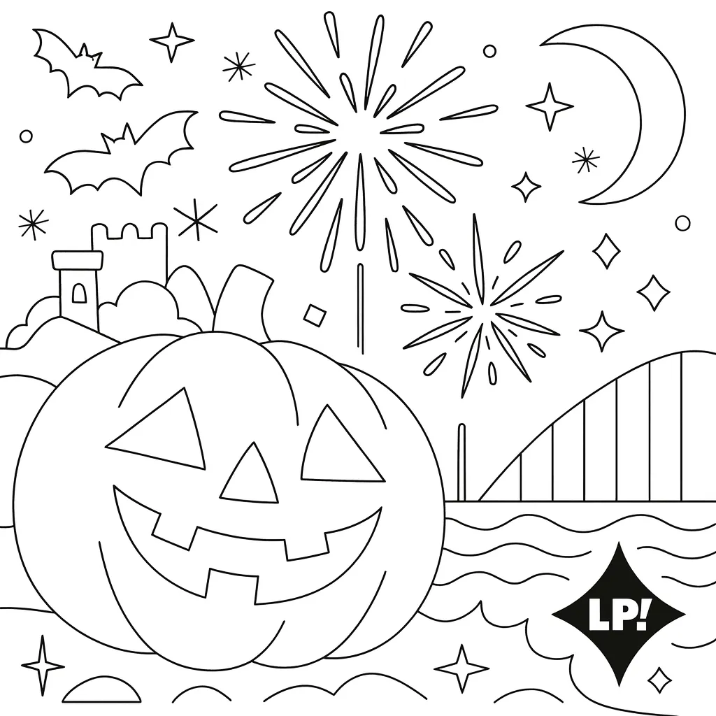 Dibujos de halloween y pirotecnia de Alicante para colorear para niños