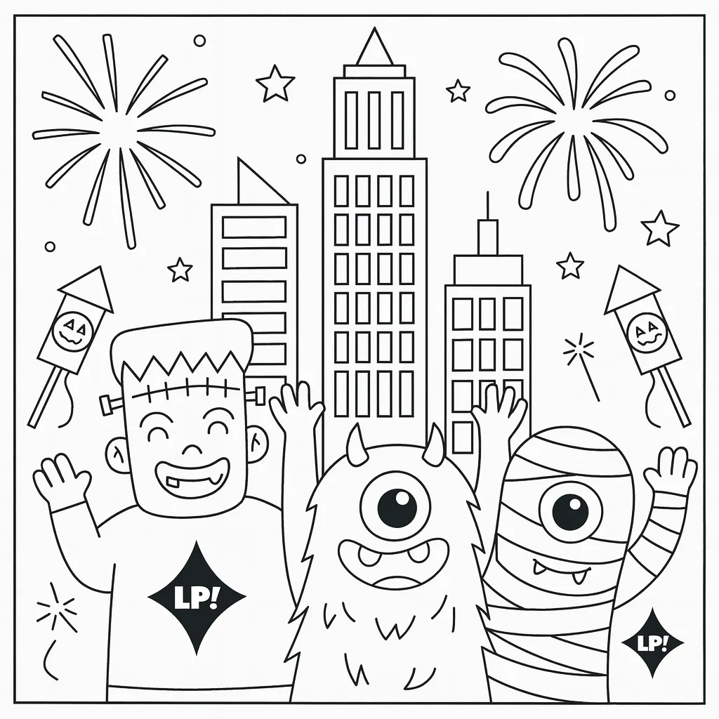 Dibujos de halloween y pirotecnia de Benidorm para colorear para niños