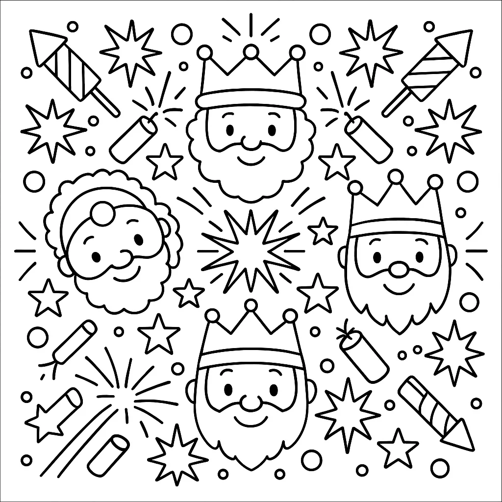 Mandala para colorear de Navidad y pirotecnia para niños y descargar gratis