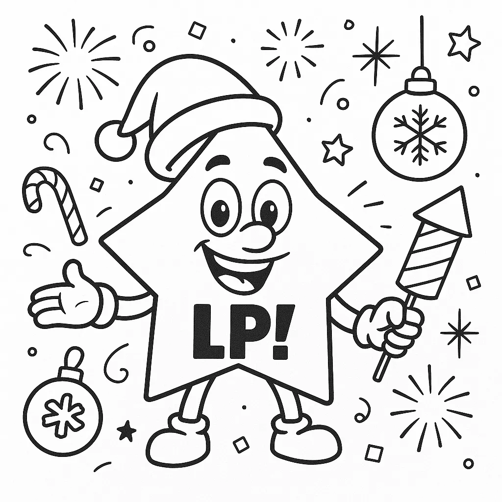 Dibujo para colorear de estrella de Navidad con petardos y pirotecnia
