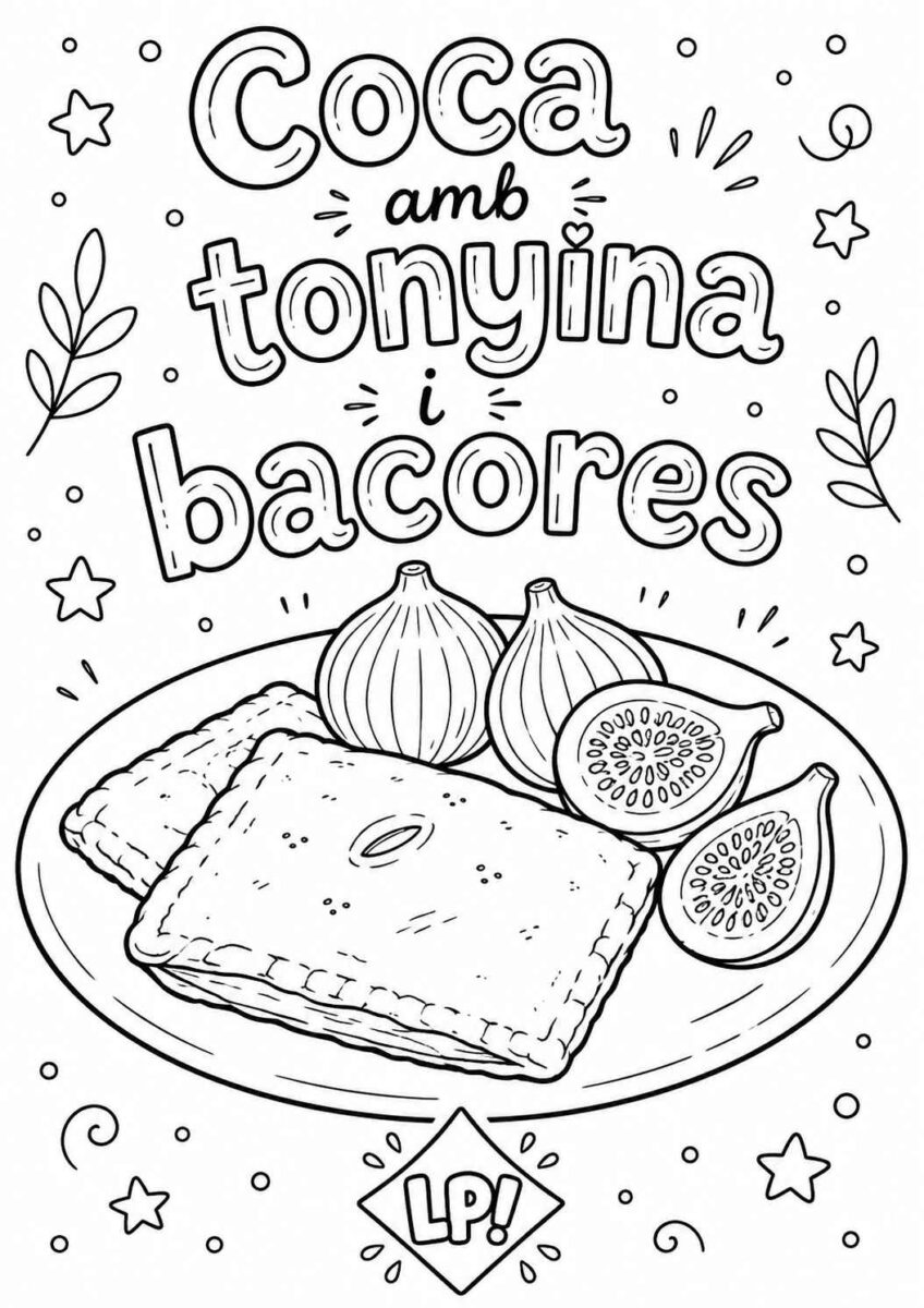 Dibujo infantil de coca amb tonyina i bacores para colorear y descargar gratis en las Hogueras de Alicante y Fogueres d’Alacant